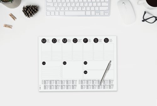 SIGEL's tear-off paper desk pad is decorative, practical, and protects your desk from ink and hot cups, both in your on-site office and home office. Quality made in Germany - the paper desk pad ”Weekly Planner” with calendar for 2 years (DE, EN, FR, NL) in the A3 format (42 x 29,7 cm) provides protection, plenty of space for writing on its 30 sheets, and is extremely durable.