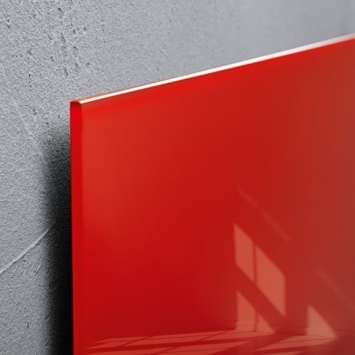 GL212 | As an agile tool, the large magnetic glass boards are ideal for creative brainstorming sessions and contemporary work methods such as Scrum, Kanban, Design Thinking and much more besides. The magnetic glass board in 120 x 90 cm format in red is the perfect setting for your ideas and eye-catching on any wall.Box contents: 1x Glass whiteboard, screws, anchors for solid walls, mounting instructions incl. drilling template, 2 extra-strong SuperDym magnets GL705 (silver, cube design)