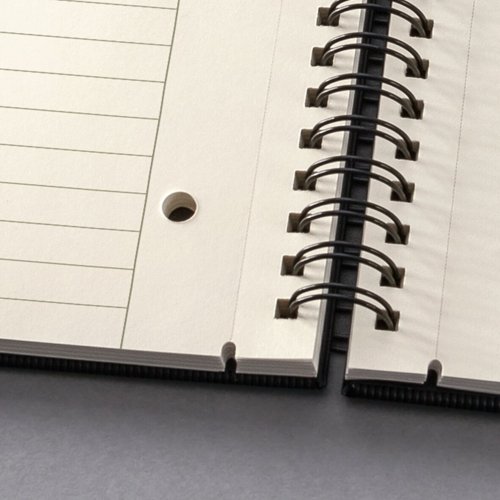 Conceptum spiral notepad black lined. Hardcover jacket with a grooved synthetic surface.