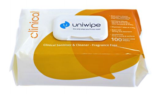 uniwipe Wet Cleaning Wipes Clinical 25cm 100 Sheets
