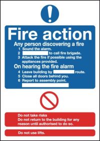 Safety Sign Fire Action Standard A5 PVC (Can fill in site specific information) FR03551R
