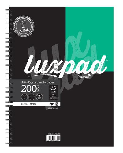 Silvine Luxpad A4+ Wirebound Notebooks Ruled & Margin &Perf 200pg 80g 4 Holes Asstd LUXA4FM [Pack 3]