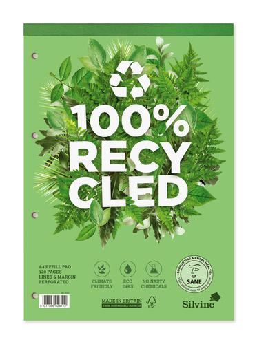 Silvine Premium A4 Refill Pad Recycled Ruled 120 Pages Green (Pack 5) - R101