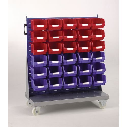 Louvre panel trolleys with small parts bins - Trolleys only, single sided