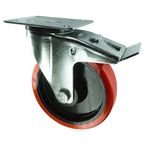 Castor, Poly. Tyred 100 mm  Fixing Swivel - Braked