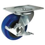 Castor, Rubber Tyred 75 mm  Plate Fixing - Braked