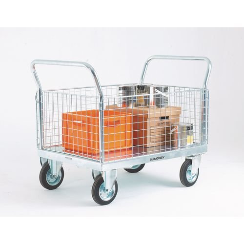 Slingsby heavy duty zinc plated corrosion resistant platform trucks with two mesh ends and two sides