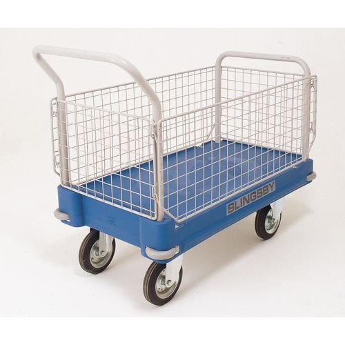 Slingsby extra heavy duty plastic base platform trucks, blue with two handles & two sides