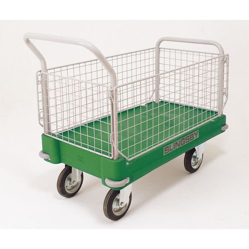 Slingsby extra heavy duty plastic base platform trucks, green with two handles & two sides