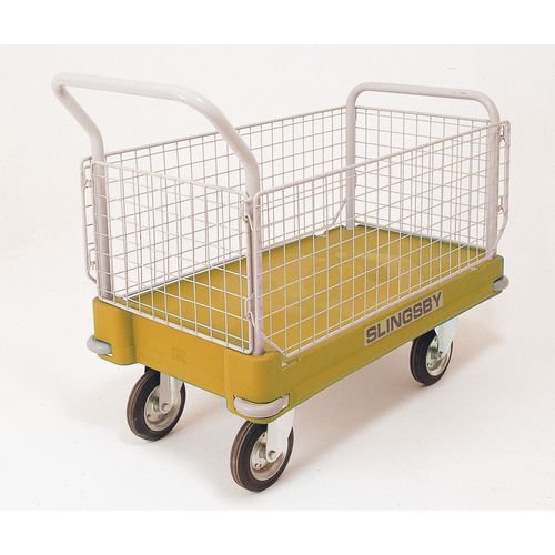 Slingsby extra heavy duty plastic base platform trucks, yellow with two handles & two sides