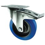 Castor, Rubber Tyred 100 mm Dia plate Fixing Swivel - Braked