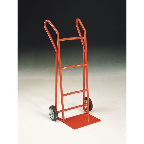 Flat toe plate sack trucks - With curved crossbars, on solid rubber tyred wheels