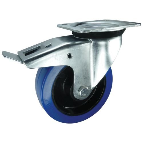 Castor, Swivel - Heavy Duty 200mm Dia. Rubber Wheel Braked
