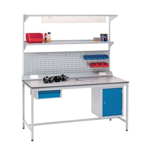 Workbench - Sq.Tube With 1 Blue Draw Cupboard & Accessories