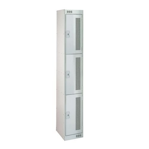 3 Door Perforated Locker - 1800H X 300W X 300D mm - Cam Lock - Door Colour Light Grey