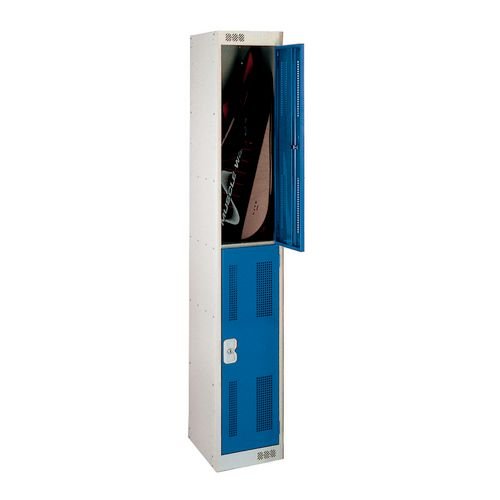 2 Door Perforated Locker - 1800H X 300W X 450D mm - Cam Lock - Door Colour Blue