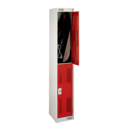 2 Door Perforated Locker - 1800H X 300W X 450D mm - Cam Lock - Door Colour Red
