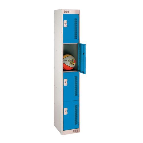 4 Door Perforated Locker - 1800H X 300W X 450D mm - Cam Lock - Door Colour Blue