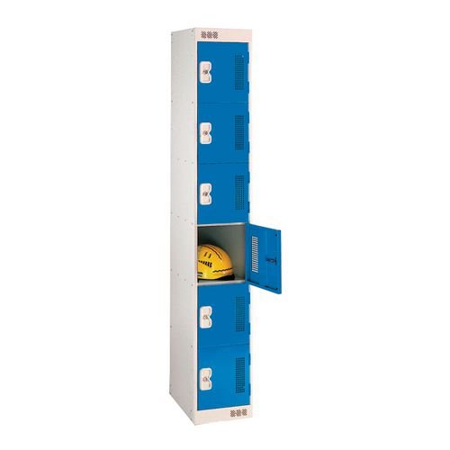6 Door Perforated Locker - 1800H X 300W X 450D mm - Cam Lock - Door Colour Blue