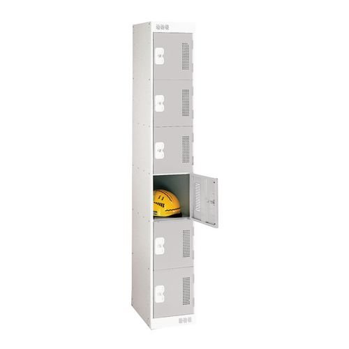 6 Door Perforated Locker - 1800H X 300W X 450D mm - Cam Lock - Door Colour Light Grey
