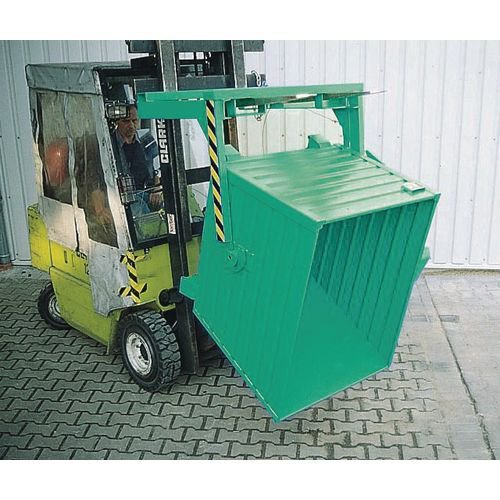 Stackable forklift tipping skips, colour green