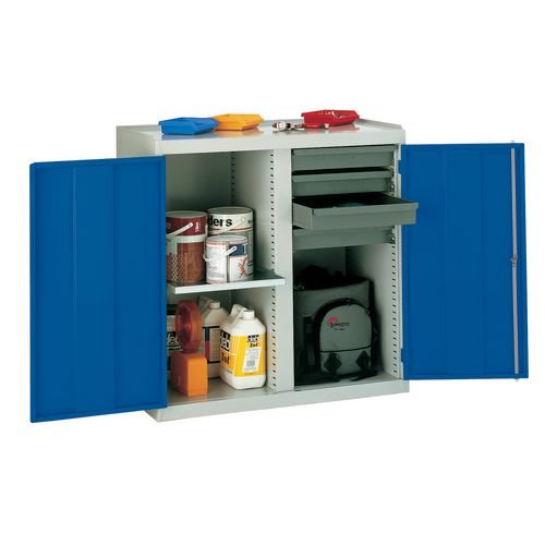 Tool Cupboards - Double Door, Blue With 4 Drawers & 1 Shelf