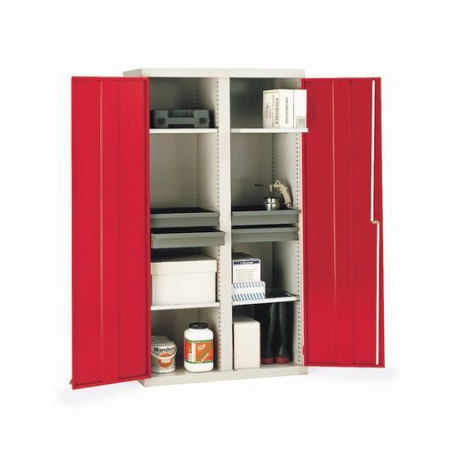 Single & double door utility cupboards Double door, no central pillar, 4 full width shelves - Choice of four colours