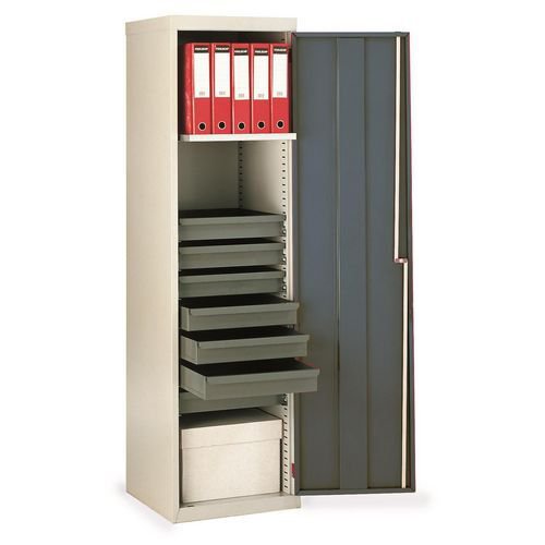 Single & double door utility cupboards Single door, one shelf, seven drawers - choice of four colours