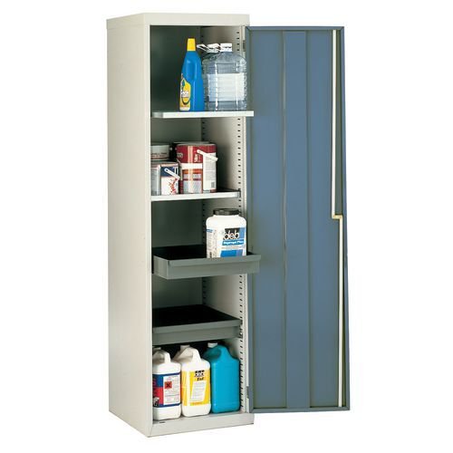 Single & double door utility cupboards Single door, 2 shelves, 2 drawers - choice of four colours