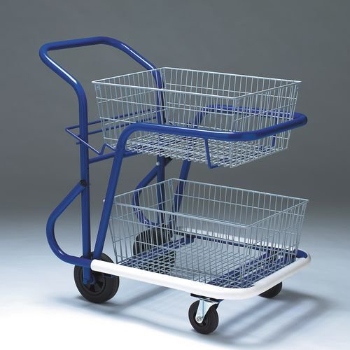 Premium large mailroom trolleys with tilting basket with 2 baskets