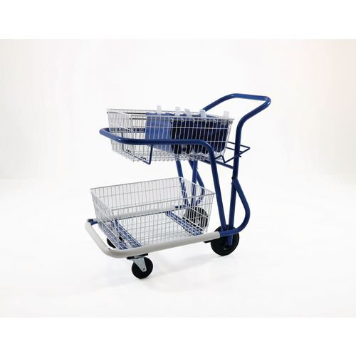 Premium large mailroom trolleys with tilting basket with 1 basket, 1 platform