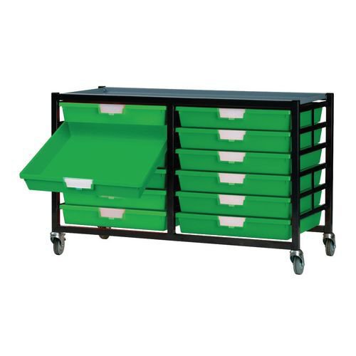 Premium mobile tray storage racks, Low level - A4 size trays with shallow trays - Choice of one or two column