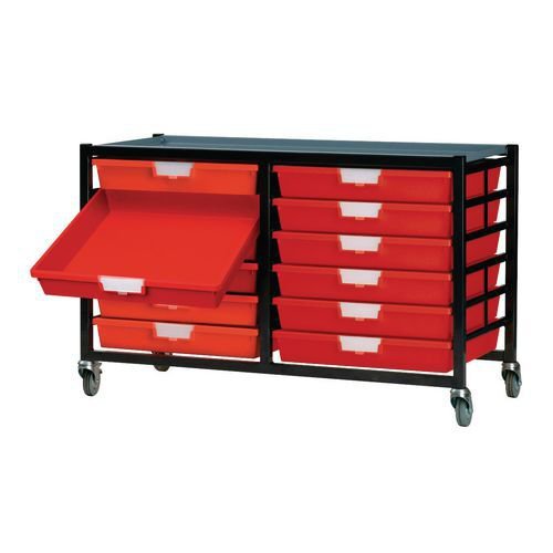 Premium mobile tray storage racks, Low level - A4 size trays with shallow trays - Choice of one or two column