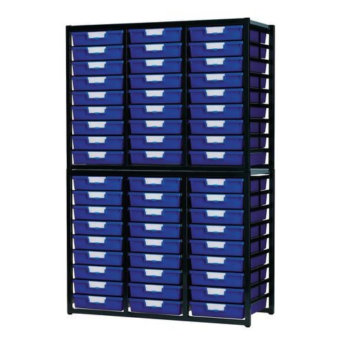 Premium static tray storage racks, with 30 blue A4 size trays
