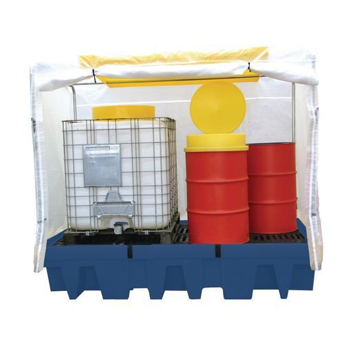 Polyethylene sump pallets with covers - Eight drum capacity