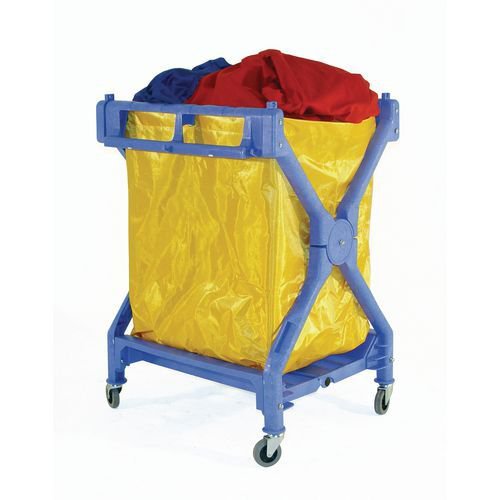Plastic folding laundry trolley with PVC or canvas bag