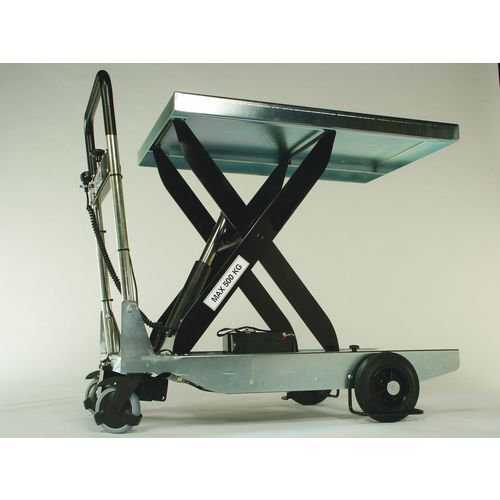 Galvanised mobile lifting tables - Battery powered pump, 200kg capacity