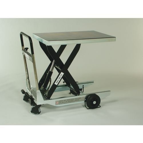 Galvanised mobile lifting tables - Manual footpump, 200kg capacity