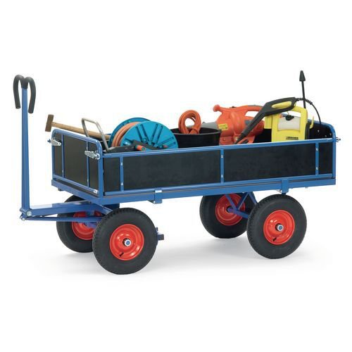 Fetra heavy duty turntable platform trucks with deadman brakes - Turntable trucks with sides 1200 x 800mm pneumatic tyred