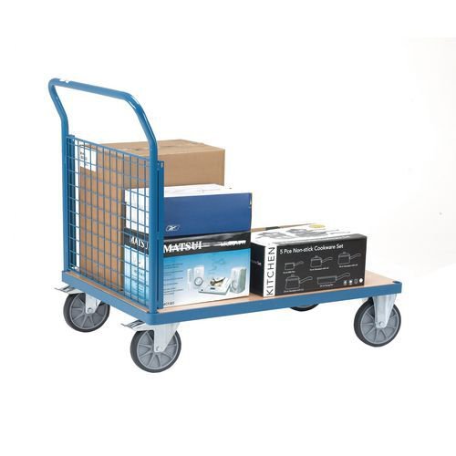 Fetra heavy duty platform trucks with mesh sides, 1200 x 800mm with single mesh end