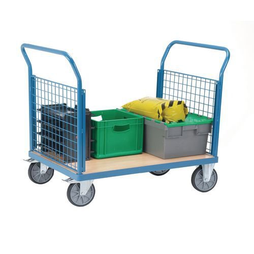 Fetra heavy duty platform trucks with mesh sides, 1000 x 700mm with two mesh ends