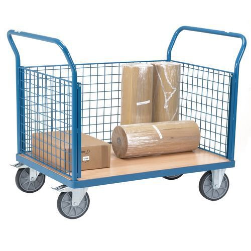 Fetra heavy duty platform trucks with mesh sides, 1000 x 700mm with two mesh ends and one side