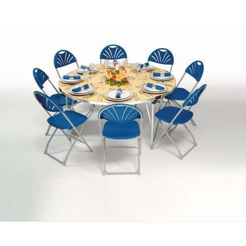 Aluminium framed round folding tables - blue