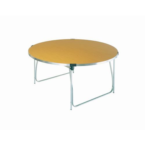 Aluminium framed round folding tables - saxon oak