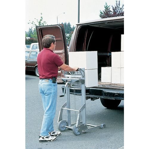 Lightweight aluminium folding stacker on rubber tyred wheels