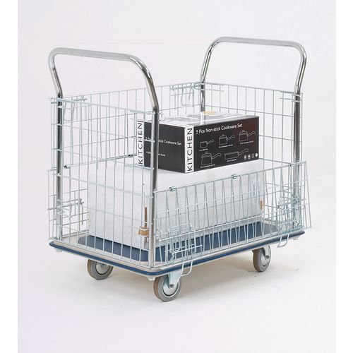 Platform truck with chrome mesh panel sides and ends - 370kg capacity