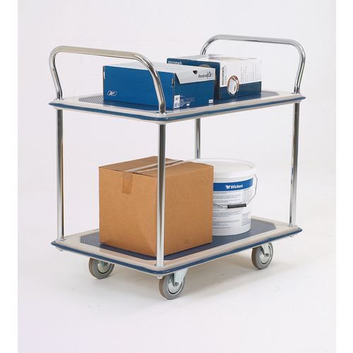 Large steel shelf trolley with twin handles, capacity 300kg