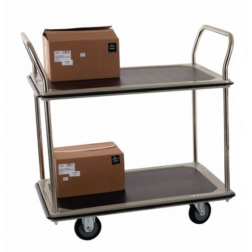 Large steel shelf trolley with twin handles, capacity 300kg