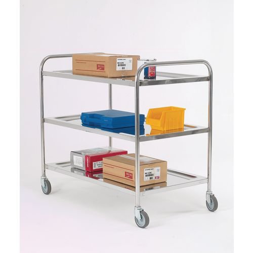 High grade stainless steel shelf trolleys with 3 shelves 875 x 480mm