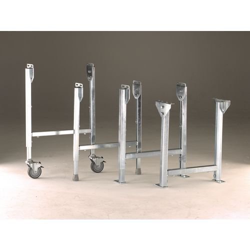 Gravity fed conveyor track stands with 'T' plate feet